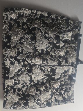 Steve Madden Black Jacquard Skirt with Green and Cream Rose Embroidery